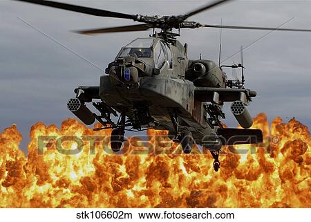 An AH-64D Apache Longbow during a combined arms demonstration. View Large Photo Image Picture - An AH-64D Apache Longbow during a combined arms demonstration.. Fotosearch