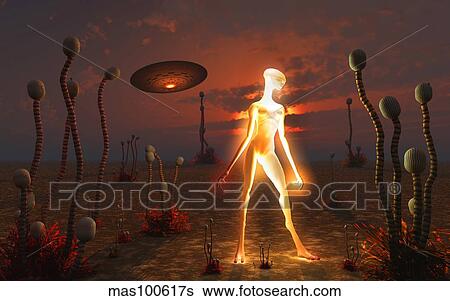 An alien light being. View Large Illustration Stock Illustration - An alien light being.. Fotosearch
