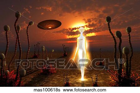 An alien light being. View Large Illustration Stock Illustration - An alien light being.. Fotosearch