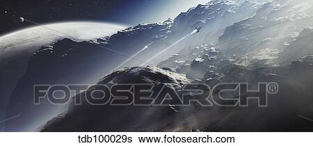 An alien scout ship escapes a Terra gunship during a race for life. View Large Illustration Stock Illustration - An alien scout ship escapes a Terra gunship during a race for life.. Fotosearch