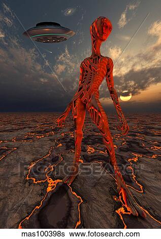 An alien world where its native inhabitants live in lava form. View Large Illustration Stock Illustration - An alien world where its native inhabitants live in lava form.. Fotosearch