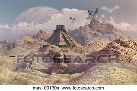 Stock Illustration - An alien world with earth-like structures.. Fotosearch