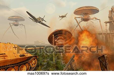An alternate reality where Allied and German Forces unite in fighting an alien invasion. View Large Illustration Stock Illustration - An alternate reality where Allied and German Forces unite in fighting an alien invasion.. Fotosearch