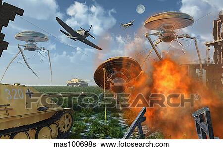 An alternate reality where Allied and German Forces unite in fighting an alien invasion. View Large Illustration Stock Illustration - An alternate reality where Allied and German Forces unite in fighting an alien invasion.. Fotosearch