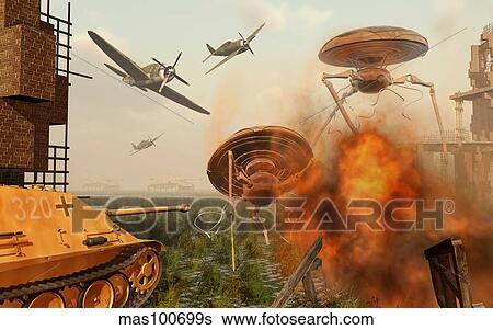 An alternate reality where Allied and German Forces unite in fighting an alien invasion. View Large Illustration Stock Illustration - An alternate reality where Allied and German Forces unite in fighting an alien invasion.. Fotosearch