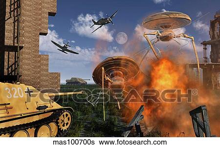 An alternate reality where Allied and German Forces unite in fighting an alien invasion. View Large Illustration Stock Illustration - An alternate reality where Allied and German Forces unite in fighting an alien invasion.. Fotosearch