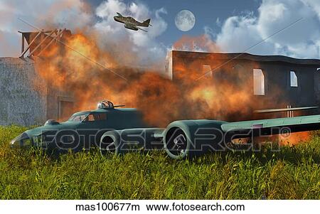 Stock Illustration - An American B-17 Flying Fortress shot down during World War II.. Fotosearch