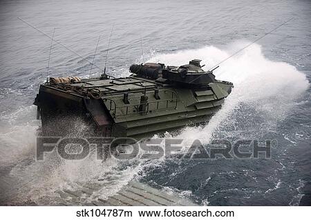 An amphibious assault vehicle departs the well deck of USS New Orleans. View Large Photo Image Picture - An amphibious assault vehicle departs the well deck of USS New Orleans.. Fotosearch