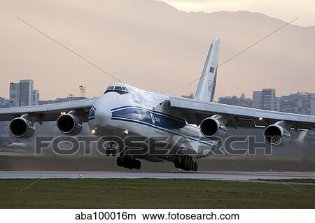 An Antonov An-124 aircraft taking off from Sofia Airport, Bulgaria. View Large Photo Image Picture - An Antonov An-124 aircraft taking off from Sofia Airport, Bulgaria.. Fotosearch
