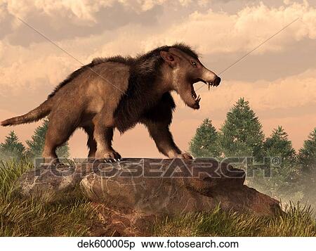 An Arctocyon on a rock. View Large Illustration Stock Illustration - An Arctocyon on a rock.. Fotosearch