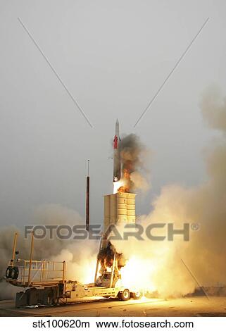 An Arrow anti-ballistic missile interceptor is launched from its mobile platform. View Large Photo Image Picture - An Arrow anti-ballistic missile interceptor is launched from its mobile platform.. Fotosearch