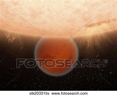 Stock Illustration - An artisti's concept of an unusual, methane-free world partially eclipsed by its star. . Fotosearch