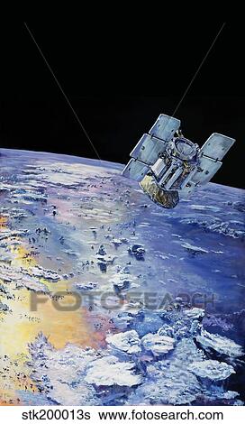 An artist's concept depicting CloudSat in orbit around Earth. View Large Illustration Stock Illustration - An artist's concept depicting CloudSat in orbit around Earth.. Fotosearch