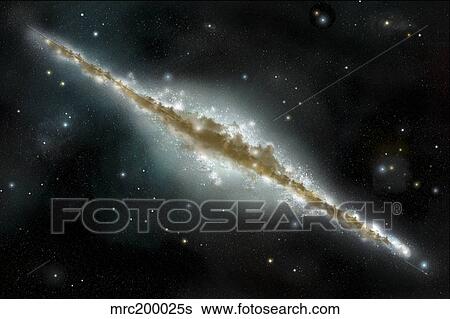Stock Illustration - An artist's depiction of a large spiral galaxy viewed from edge on.. Fotosearch