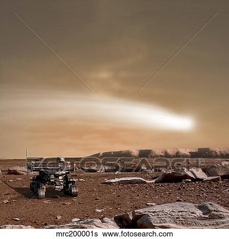 Stock Illustration - An artist's depiction of the close pass of comet C/2013 A1 over Mars.. Fotosearch
