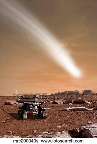 Stock Illustration - An artist's depiction of the close pass of comet C/2013 A1 over Mars.. Fotosearch