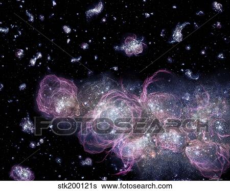 An artist's impression of how the very early universe looked converting primordial hydrogen into myriad stars. View Large Illustration Stock Illustration - An artist's impression of how the very early universe looked converting primordial hydrogen into myriad stars.. Fotosearch