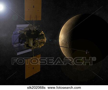 An artist's interpretation of the MESSENGER spacecraft at Mercury. View Large Illustration Stock Illustration - An artist's interpretation of the MESSENGER spacecraft at Mercury.. Fotosearch