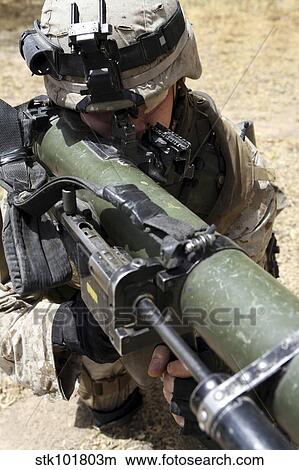 Picture - An assaultman handles the Shoulder-Launched Multi-Purpose Assault Weapon.. Fotosearch