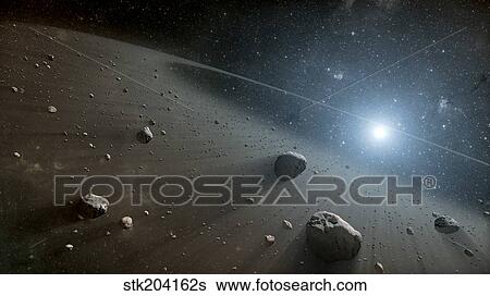 An asteroid belt around the bright star Vega. View Large Illustration Stock Illustration - An asteroid belt around the bright star Vega.. Fotosearch