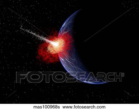 An asteroid hitting planet Earth. View Large Illustration Stock Illustration - An asteroid hitting planet Earth.. Fotosearch