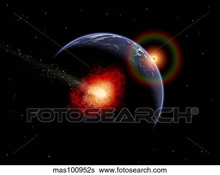 An asteroid hitting the Earth during prehistoric times. View Large Illustration Stock Illustration - An asteroid hitting the Earth during prehistoric times.. Fotosearch