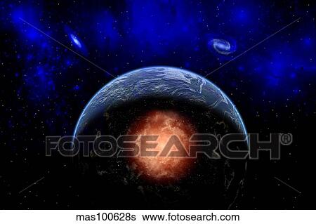 An asteroid impacting the Earth. View Large Illustration Stock Illustration - An asteroid impacting the Earth.. Fotosearch