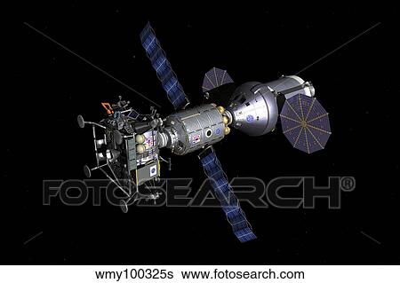 An Asteroid Lander is docked to a Deep Space Vehicle. View Large Illustration Stock Illustration - An Asteroid Lander is docked to a Deep Space Vehicle.. Fotosearch