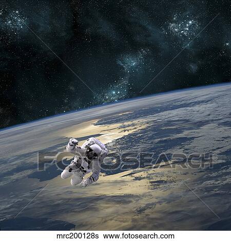 An astronaut floating above Earth. View Large Photo Image Stock Photograph - An astronaut floating above Earth.. Fotosearch