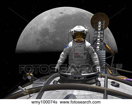 An astronaut takes a last look at Earth before entering orbit around the moon. View Large Illustration Stock Illustration - An astronaut takes a last look at Earth before entering orbit around the moon.. Fotosearch