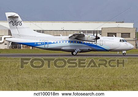 An ATR 42-600 airliner at Turin Airport, Italy. View Large Photo Image Picture - An ATR 42-600 airliner at Turin Airport, Italy.. Fotosearch