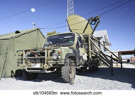 Picture - An Australian Defense Force Satellite Terminal Assembly is mounted on a 6x6 vehicle.. Fotosearch