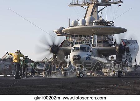 Picture - An E-2C Hawkeye during flight operations on USS Dwight D. Eisenhower.. Fotosearch