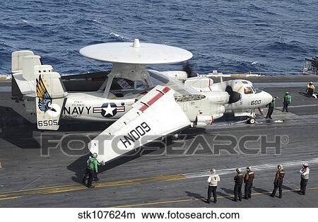 An E-2C Hawkeye on the flight deck aboard USS Nimitz. View Large Photo Image Picture - An E-2C Hawkeye on the flight deck aboard USS Nimitz.. Fotosearch