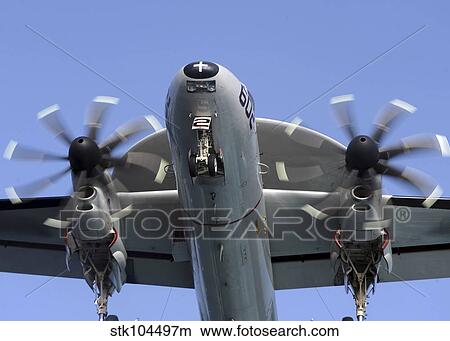 An E-2C Hawkeye prepares for landing. View Large Photo Image Picture - An E-2C Hawkeye prepares for landing.. Fotosearch