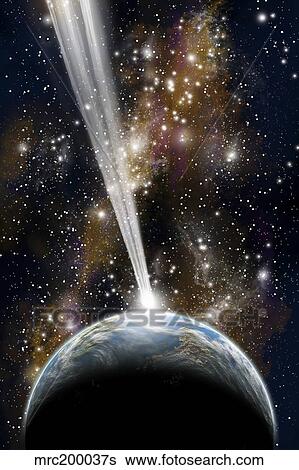 An Earth-like planet facing an imminent collision with a comet. View Large Illustration Stock Illustration - An Earth-like planet facing an imminent collision with a comet.. Fotosearch