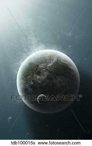 An earth-like planet illuminated by a nearby white dwarf. View Large Illustration Stock Illustration - An earth-like planet illuminated by a nearby white dwarf.. Fotosearch