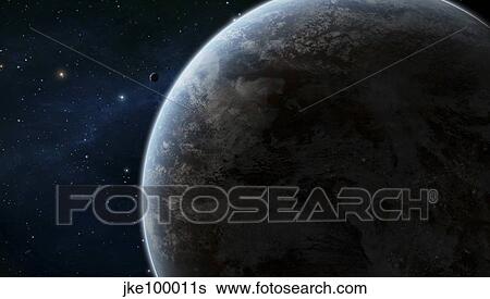 Stock Illustration - An earth-like planet in the middle of a calm area of space.. Fotosearch