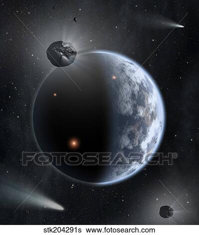 An Earth-like planet made up of silicate-based rocks with oceans coating its surface. View Large Illustration Stock Illustration - An Earth-like planet made up of silicate-based rocks with oceans coating its surface.. Fotosearch