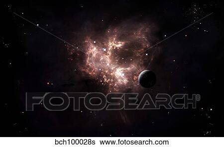 An emission nebula is viewed from nearby an inhabited system. View Large Illustration Stock Illustration - An emission nebula is viewed from nearby an inhabited system.. Fotosearch