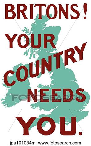 An English World War One poster with the outline of Great Britain. View Large Illustration Stock Illustration - An English World War One poster with the outline of Great Britain.. Fotosearch