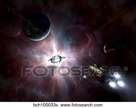 An enormous stellar power and manufacturing station built around a star. View Large Illustration Stock Illustration - An enormous stellar power and manufacturing station built around a star.. Fotosearch