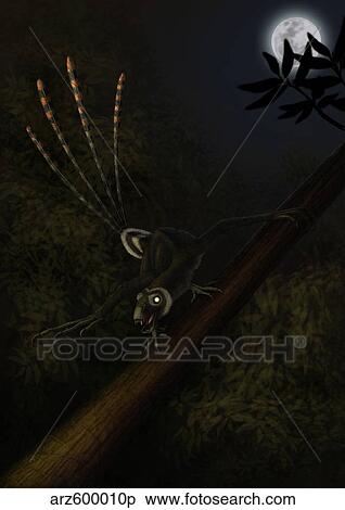 Stock Illustration - An Epidexipteryx reacts aggressively in a prehistoric forest.. Fotosearch