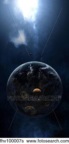 An extraterrestrial civilization has lit the night side of its planet. View Large Illustration Stock Illustration - An extraterrestrial civilization has lit the night side of its planet.. Fotosearch