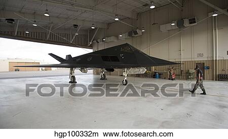 An F-117 Nighthawk parked in the hangar bay. View Large Photo Image Picture - An F-117 Nighthawk parked in the hangar bay.. Fotosearch