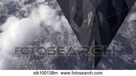 An F-117A Nighthawk flies high over the mountains. View Large Photo Image Picture - An F-117A Nighthawk flies high over the mountains.. Fotosearch