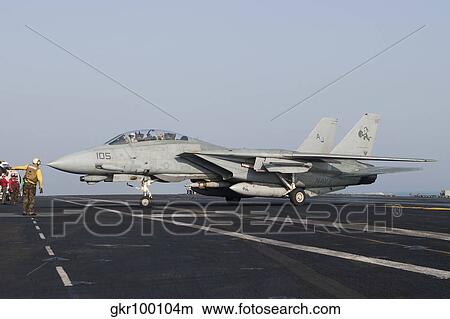 Picture - An F-14D Tomcat on the flight deck of USS Theodore Roosevelt.. Fotosearch