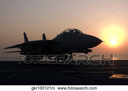 Picture - An F-14D Tomcat on the flight deck of USS Theodore Roosevelt.. Fotosearch