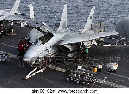An F-14D Tomcat on the flight deck of USS Theodore Roosevelt. View Large Photo Image Picture - An F-14D Tomcat on the flight deck of USS Theodore Roosevelt.. Fotosearch