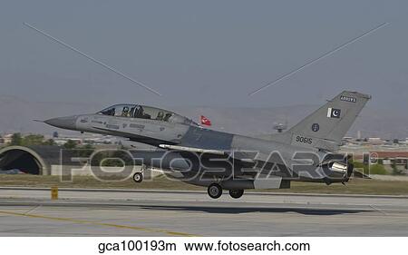 An F-16B of the Pakistan Air Force takes off from Konya Air Base, Turkey. View Large Photo Image Picture - An F-16B of the Pakistan Air Force takes off from Konya Air Base, Turkey.. Fotosearch